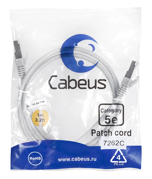 Патч-корд Rj-45 Cabeus PC-FTP-RJ45-Cat.5e-1m кат.5е 1 метр серый
